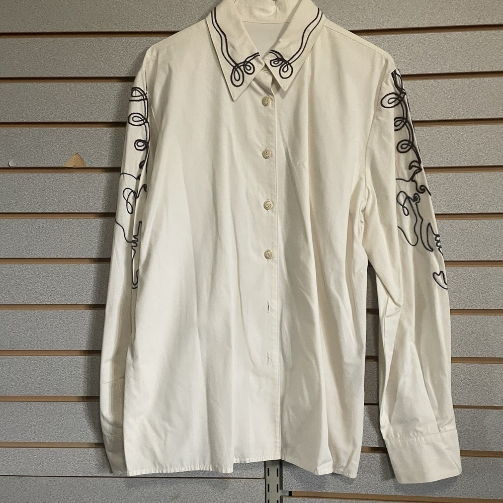 Howard Wolf 14 Lg Ivory Long Sleeve Top Shirt Blouse‎ Button Rope Design VINTAGE